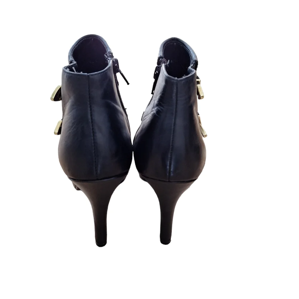 Me Too Lennon Womens Black Leather Platform Heeled Bootie Ankle Boot sz 9.5M …